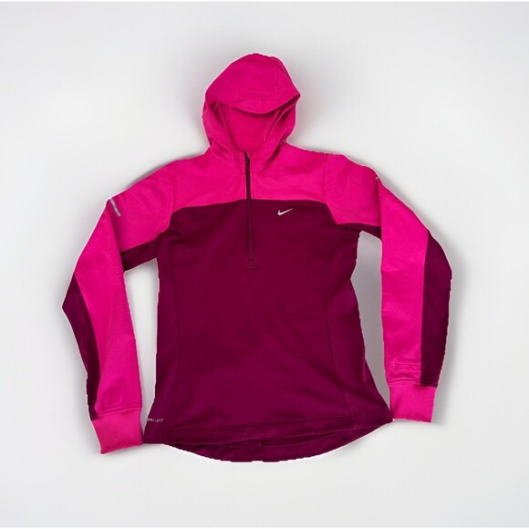Nike Running Womens Sweatshirt Small Dri-Fit Hooded 1/4 Zip Pullover Pink - Picture 1 of 8